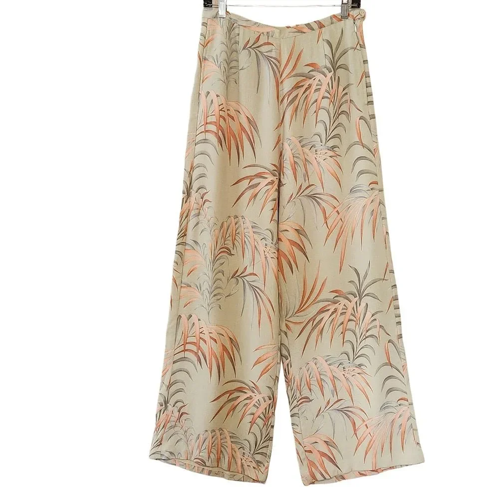 Tommy Bahama Silk Tropical Palazzo Wide Leg Pant Women's 8 Green Resort Wear